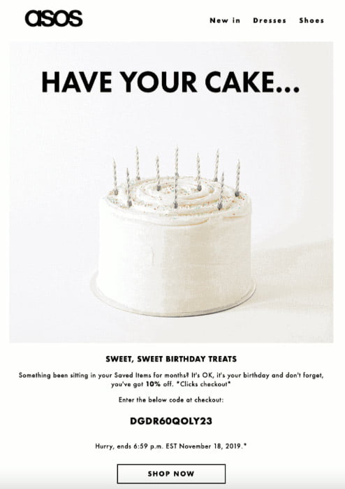 Birthday message from ASOS