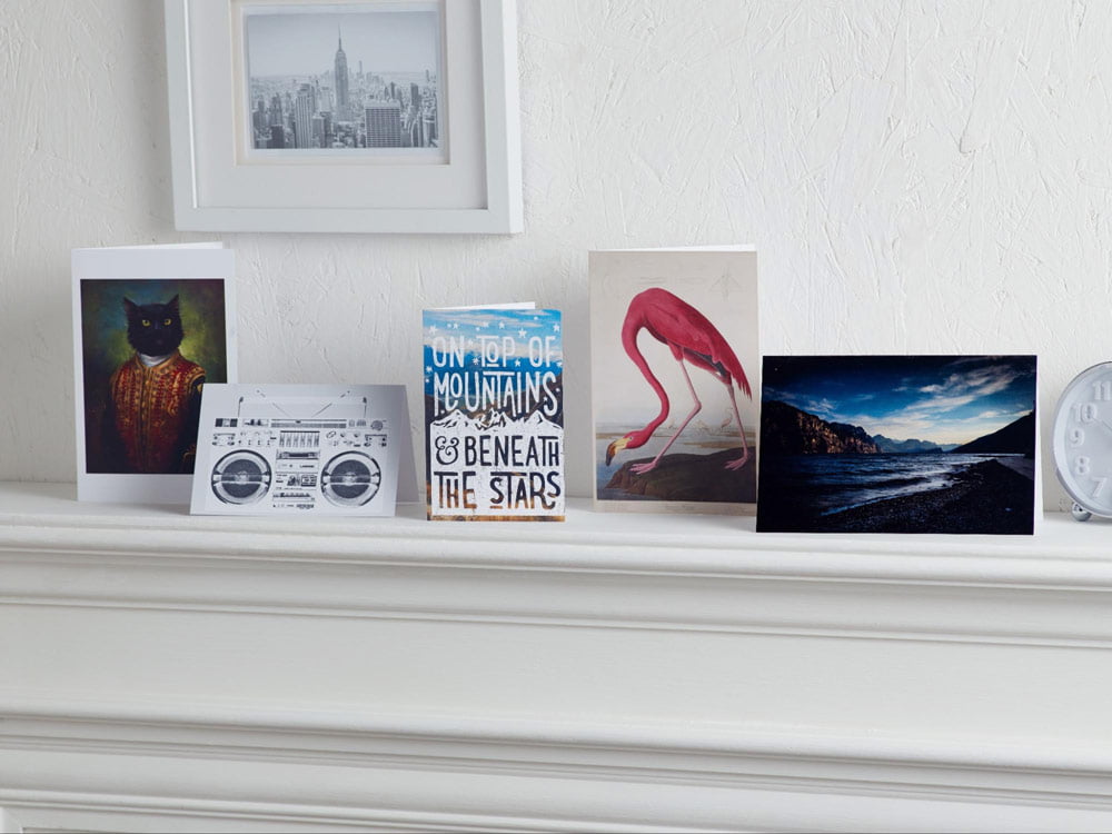 Examples of Prodigi cards on a mantelpiece