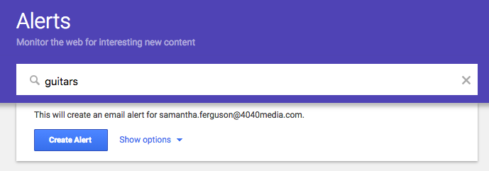 Setting up a Google Alert, step 1