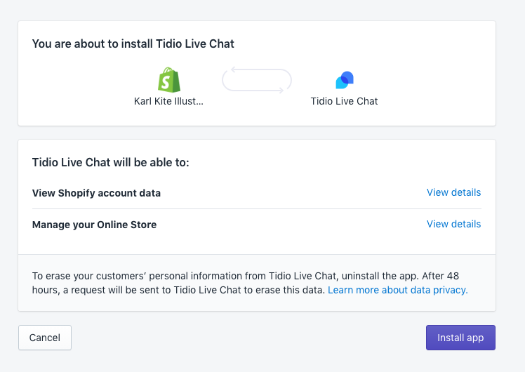 Adding Tidio in Shopify, step 2