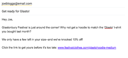 Personalised marketing email example