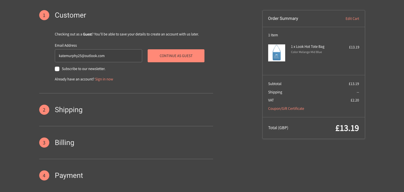 Example of clear checkout process