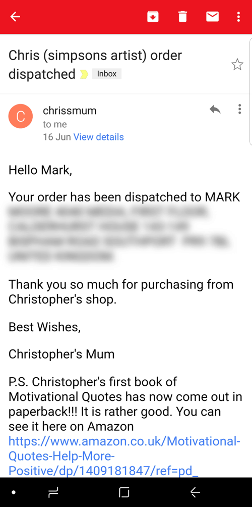 Chris the Simpsons artist email confirmation