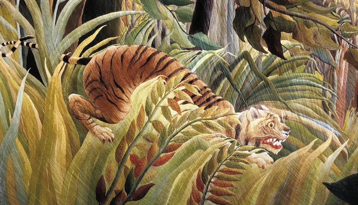 Tiger in a Tropical Storm, close up of a 4-colour inkjet print