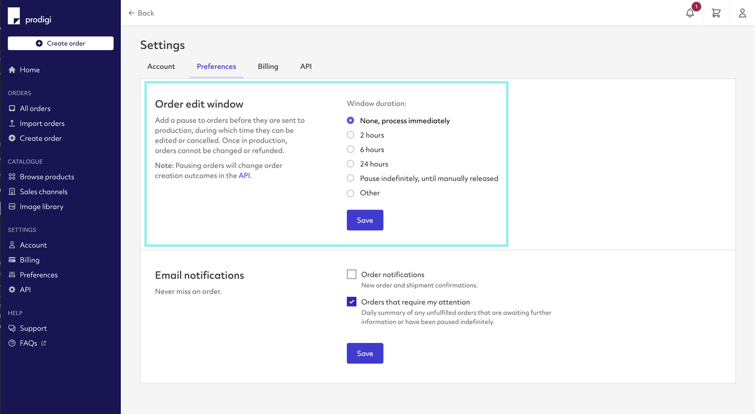 Order pause settings