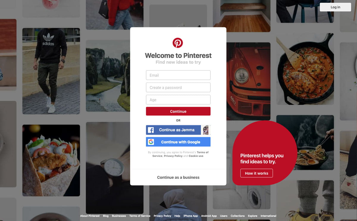 Setting up a business Pinterest account: step 1