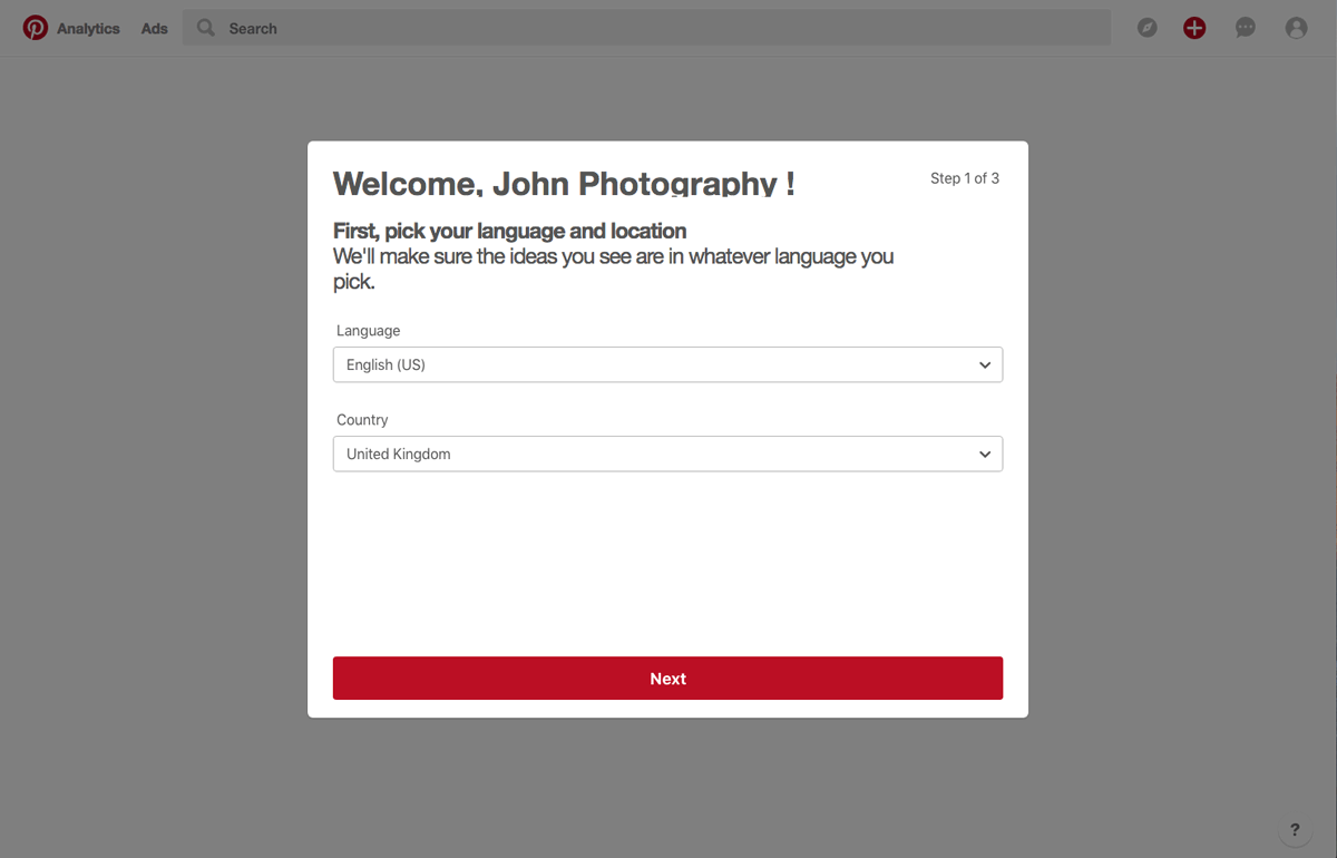 Setting up a business Pinterest account: step 3