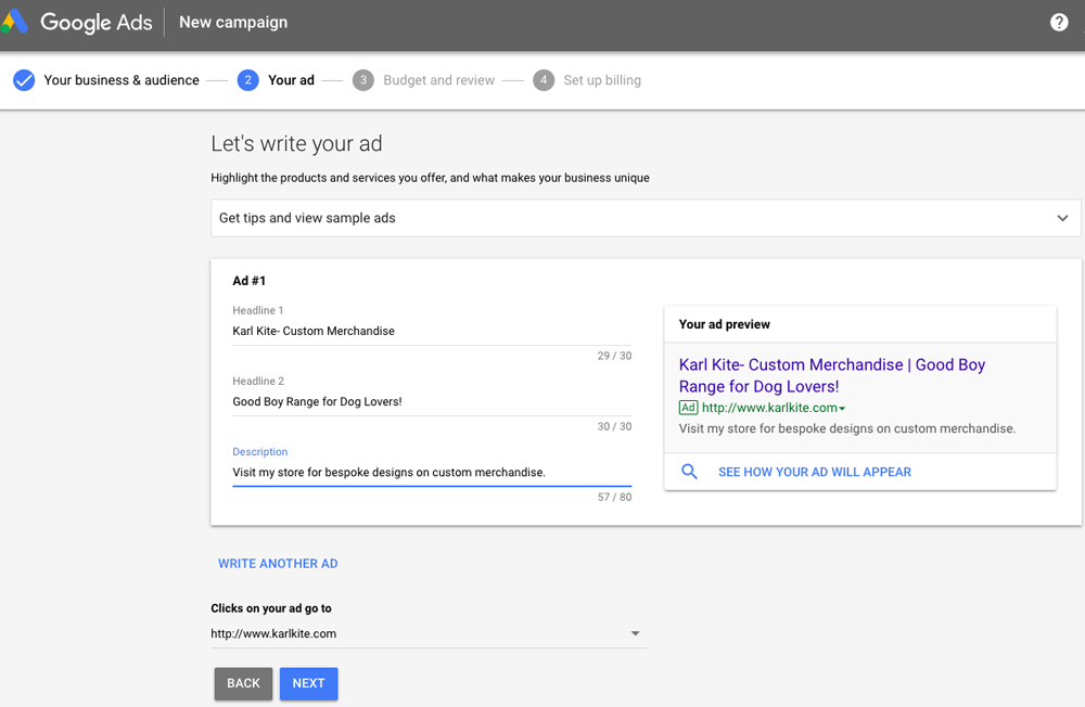 Writing a Google ad