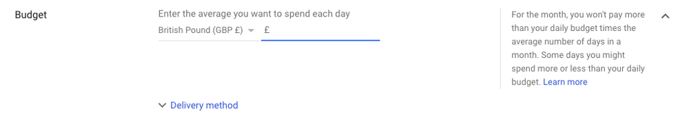 Setting a budget in Google Campaigns