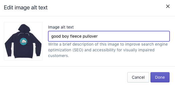 Editing collection image alt text in Shopify