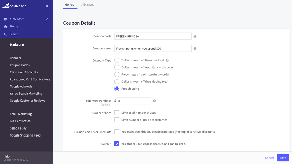 BigCommerce shipping discount codes