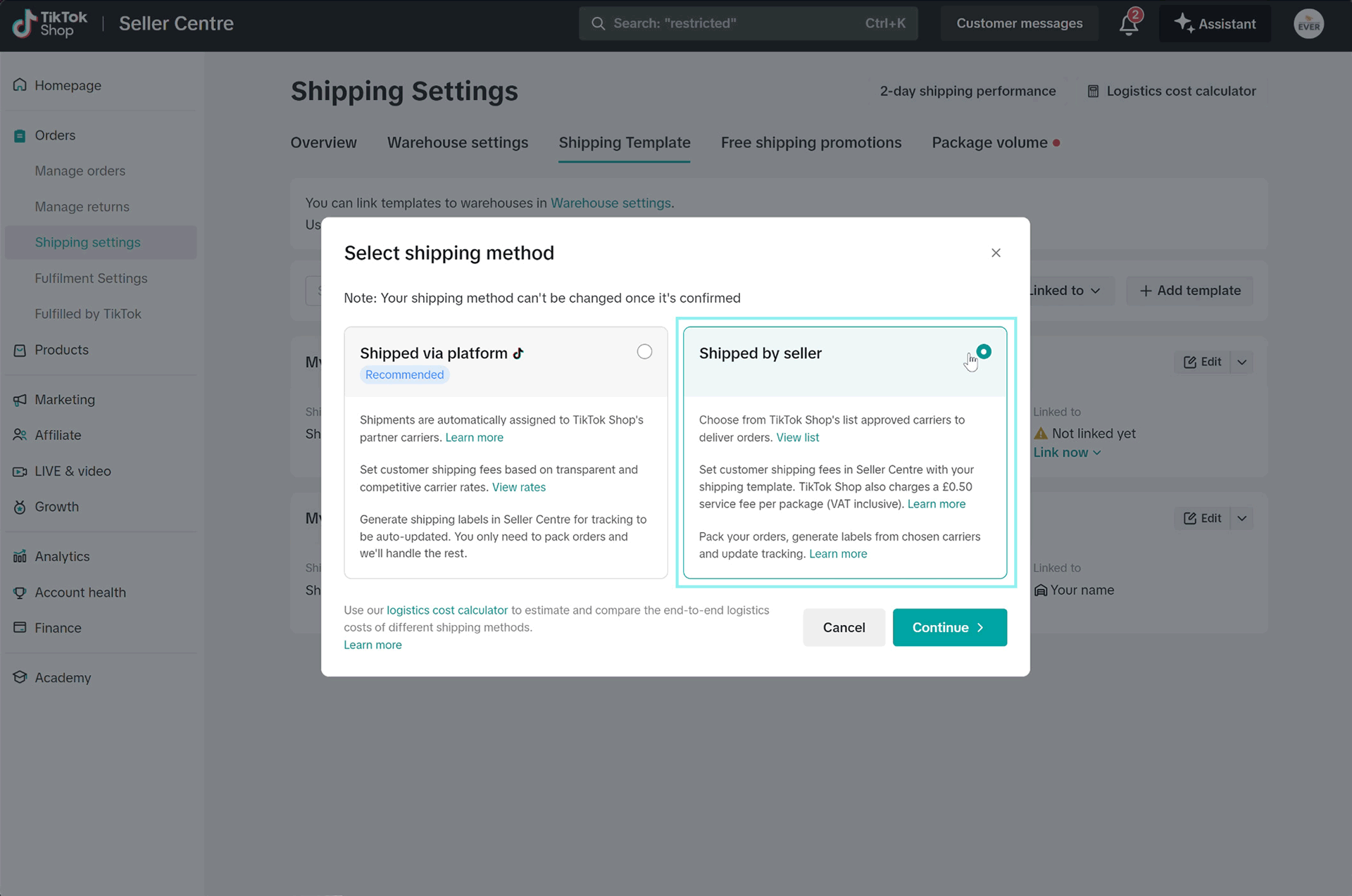 Prodigi sales channels with an active channel