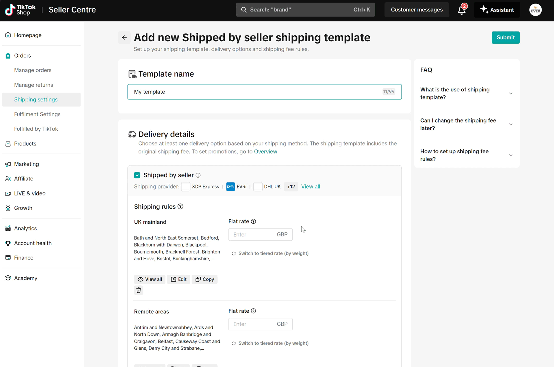 Prodigi sales channels with an active channel